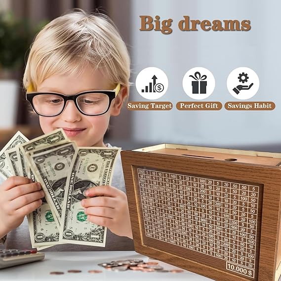 Wooden Money Saving Box with Counting Target